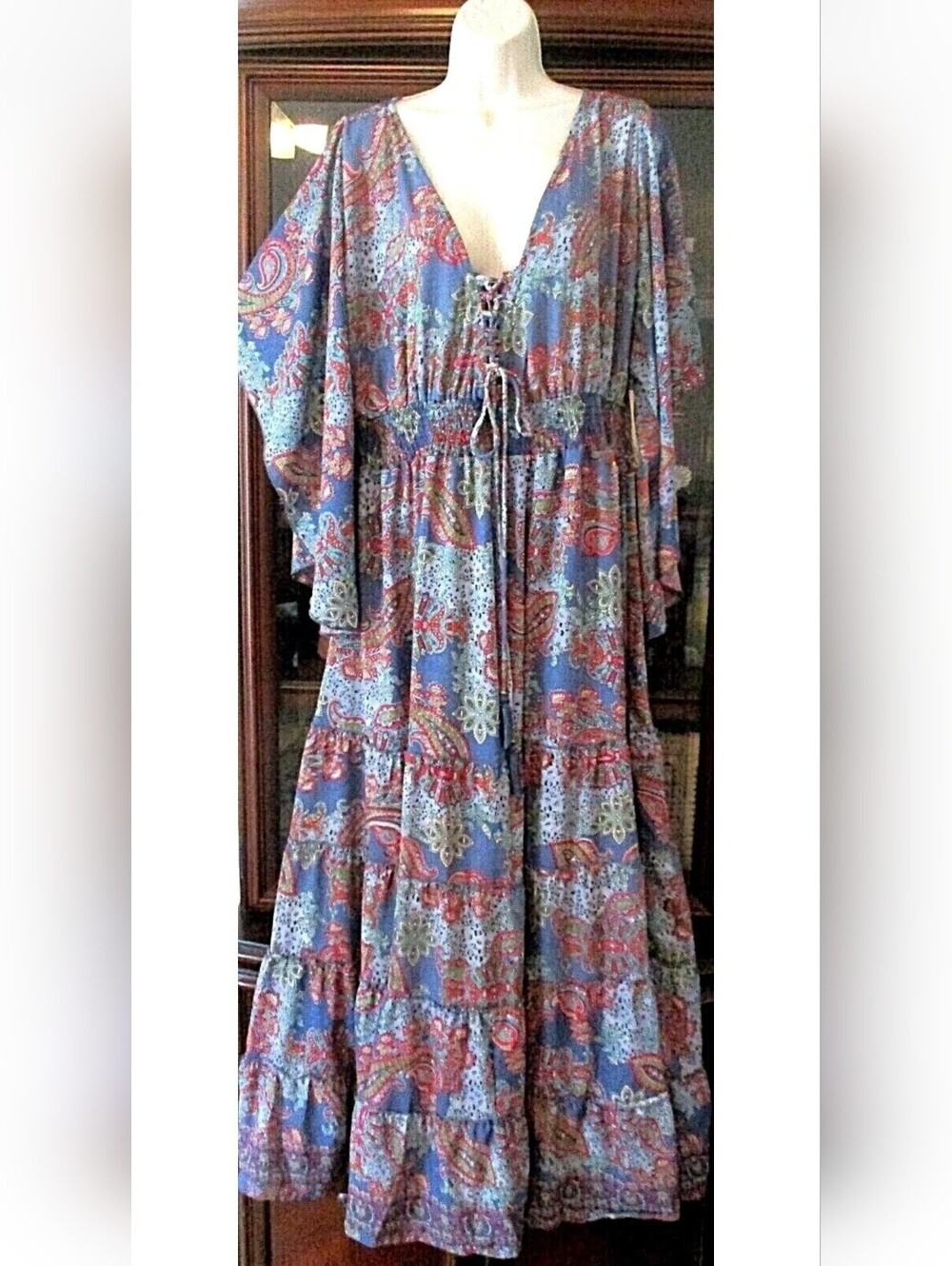 Boemo X Anthropologie Blue Paisley Boho Maxi Dress